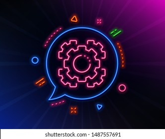 Seo gears line icon. Neon laser lights. Settings cogwheel sign. Traffic management symbol. Glow laser speech bubble. Neon lights chat bubble. Banner badge with seo gear icon. Vector