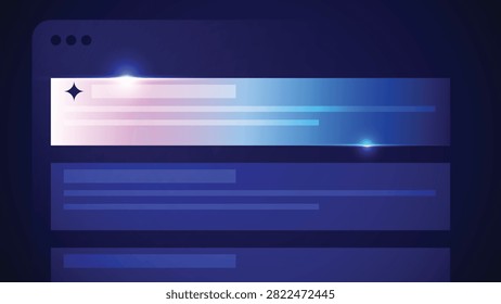 SEO GEO solution, Modern futuristic AI interface with glowing gradient web dashboard, abstract browser window, neon blue and pink UI design, ideal for technology, SaaS, UX, and digital innovation concepts.