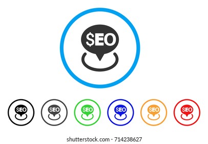 Seo Geotargeting icon. Vector illustration style is a flat iconic seo geotargeting gray rounded symbol inside light blue circle with black, gray, green, blue, red, orange color versions.