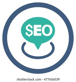 Seo Geotargeting rounded icon. Vector illustration style is flat iconic bicolor symbol, cobalt and cyan colors, white background.