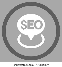 Seo Geotargeting vector bicolor rounded icon. Image style is a flat icon symbol inside a circle, dark gray and white colors, silver background.