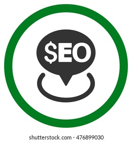 Seo Geotargeting vector bicolor rounded icon. Image style is a flat icon symbol inside a circle, green and gray colors, white background.