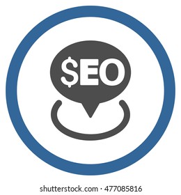 Seo Geotargeting vector bicolor rounded icon. Image style is a flat icon symbol inside a circle, cobalt and gray colors, white background.