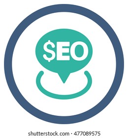 Seo Geotargeting vector bicolor rounded icon. Image style is a flat icon symbol inside a circle, cobalt and cyan colors, white background.