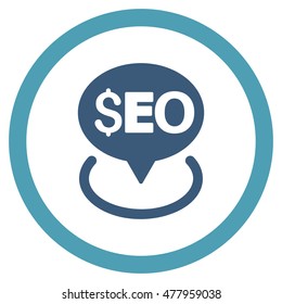 Seo Geotargeting vector bicolor rounded icon. Image style is a flat icon symbol inside a circle, cyan and blue colors, white background.