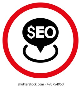 Seo Geotargeting vector bicolor rounded icon. Image style is a flat icon symbol inside a circle, intensive red and black colors, white background.
