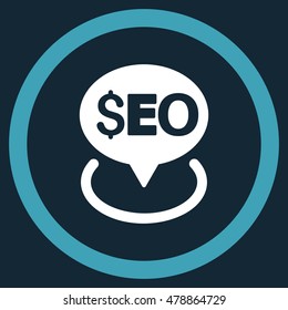 Seo Geotargeting vector bicolor rounded icon. Image style is a flat icon symbol inside a circle, blue and white colors, dark blue background.