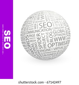 SEO. Globo con diferentes términos de asociación.