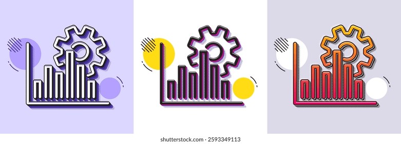 Seo graph line icon. Halftone dotted pattern. Gradient icon with grain shadow. Search engine optimization sign. Analytics symbol. Line seo graph icon. Various designs. Vector