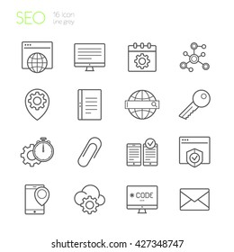 Seo  gray line icons set of 16