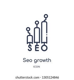 seo growth icon from programming outline collection. Thin line seo growth icon isolated on white background.
