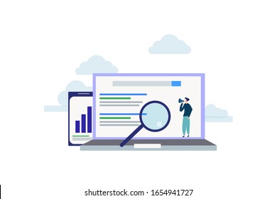 SEO Growth. Search Engine Ranking Illustration Concept For Web Landing Page Template, Banner, Flyer And Presentation