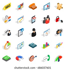 SEO help icons set. Isometric set of 25 SEO help vector icons for web isolated on white background