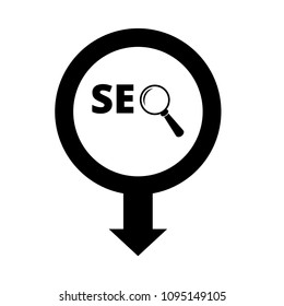 SEO here, pinpoint white isolated icon. SEO map marker pin, vector illustration.