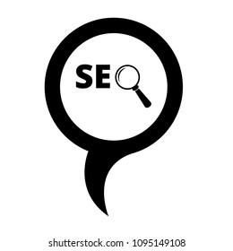 SEO here, pinpoint white isolated icon. SEO map marker pin, vector illustration.