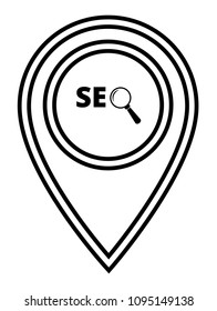 SEO here, pinpoint white isolated icon. SEO map marker pin, vector illustration.