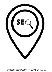 SEO here, pinpoint white isolated icon. SEO map marker pin, vector illustration.