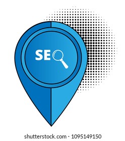 SEO here, pinpoint white isolated icon. SEO map marker pin, vector illustration.