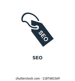 Seo icon. Black filled vector illustration. Seo symbol on white background. Can be used in web and mobile.