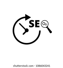 SEO icon and clock with rounded arrow