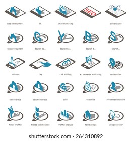 Seo icon, flat Isometric set. Vector illustration