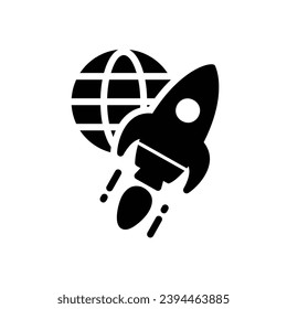 SEO icon with globe and rocket launch