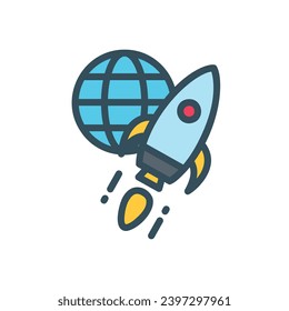 SEO icon with globe and rocket launch