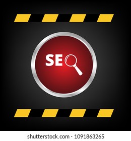 SEO icon and glossy metal button. Web button for websites
