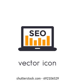seo icon with laptop and analytics on white