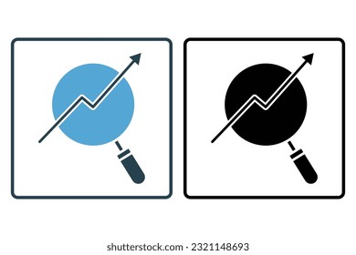 SEO icon. magnifying glass and arrow. icon related to strategy, digital marketing. Solid icon style design. Simple vector design editable