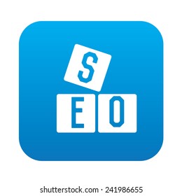 SEO icon on blue button background,clean vector