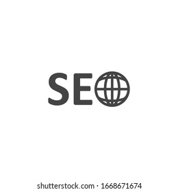 SEO-Symbol auf weißem, isoliertem Hintergrund. 