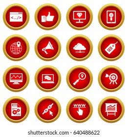 SEO icon red circle set isolated on white background