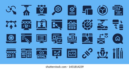 seo icon set. 32 filled seo icons. on blue background style Simple modern icons about  - Vector, Color, Market, 3d, Online marketing, Web design, Cms, Program, Html, Seo, Responsive
