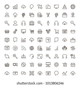 Seo icon set. Collection of high quality outline social media pictograms in modern flat style. Black serach symbol for web design and mobile app on white background. Web line logo.