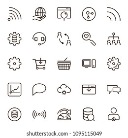 Seo icon set. Collection of high quality outline social media pictograms in modern flat style. Black serach symbol for web design and mobile app on white background. Web line logo.