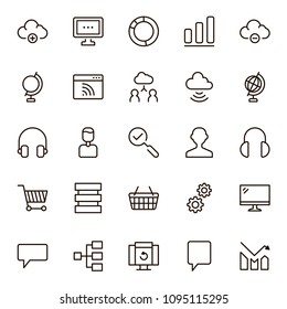 Seo icon set. Collection of high quality outline social media pictograms in modern flat style. Black serach symbol for web design and mobile app on white background. Web line logo.