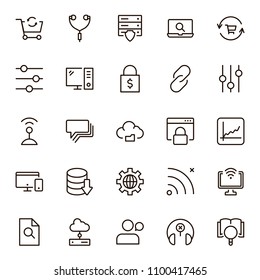 Seo icon set. Collection of high quality outline social media pictograms in modern flat style. Black serach symbol for web design and mobile app on white background. Web line logo.