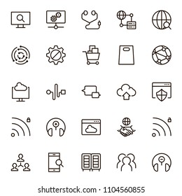 Seo icon set. Collection of high quality outline social media pictograms in modern flat style. Black serach symbol for web design and mobile app on white background. Web line logo.