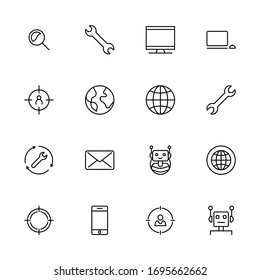 Symbol-Set anzeigen. Kollektion hochwertiger Umrisspiktogramme im modernen Flachstil. Black Seo Symbol für Webdesign und mobile App auf weißem Hintergrund. Linienlogo EPS10