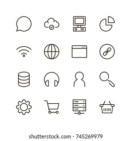 Seo icon set. Collection of high quality outline social media pictograms in modern flat style. Black serach symbol for web design and mobile app on white background. Web line logo.