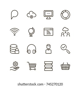 Seo icon set. Collection of high quality outline social media pictograms in modern flat style. Black serach symbol for web design and mobile app on white background. Web line logo.