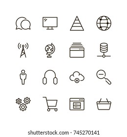 Seo icon set. Collection of high quality outline social media pictograms in modern flat style. Black serach symbol for web design and mobile app on white background. Web line logo.