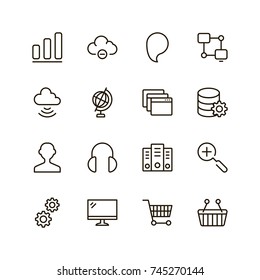 Seo icon set. Collection of high quality outline social media pictograms in modern flat style. Black serach symbol for web design and mobile app on white background. Web line logo.