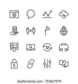 Seo icon set. Collection of high quality outline social media pictograms in modern flat style. Black serach symbol for web design and mobile app on white background. Web line logo.