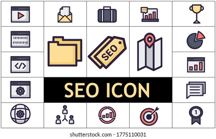 Seo icon set flat style vector illustration. Can be used for web and mobile apps.