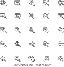 Seo icon set. Search Engine Optimization icon collection. Containing business and marketing, traffic, ranking, optimization, link and keyword. Solid icons vector collection.