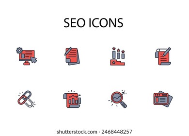 Conjunto de iconos SEO.Vector.Trazo editable.signo de estilo lineal para el uso Diseño web,logo.Ilustración de símbolo.