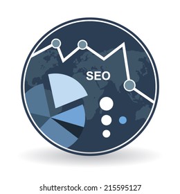 SEO icon or stamp creative design with diagram and chart in blue design