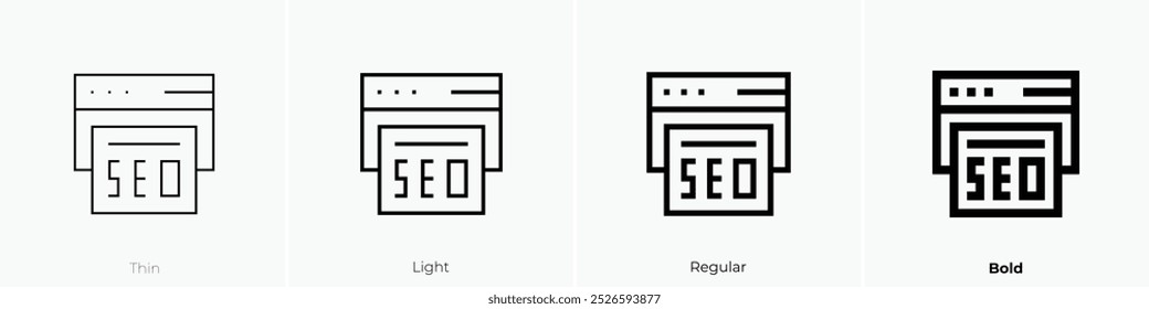 seo icon. Thin, Light Regular And Bold style design isolated on white background